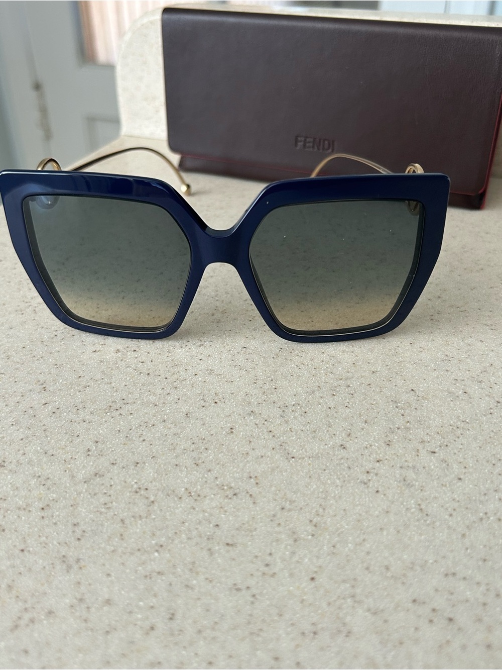 Fendi Navy Blue Bold Cat-Eye Sunglasses with Gradient Lenses